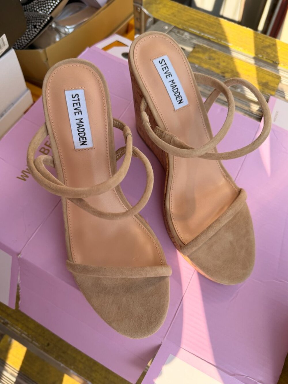 Steve Madden Nude Suede Cork Wedge Sandals | Size 9.5